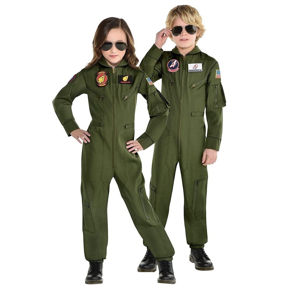 Party City Top  Maverick‎ Flight Costume for  Halloween Olive Green Large 12-14